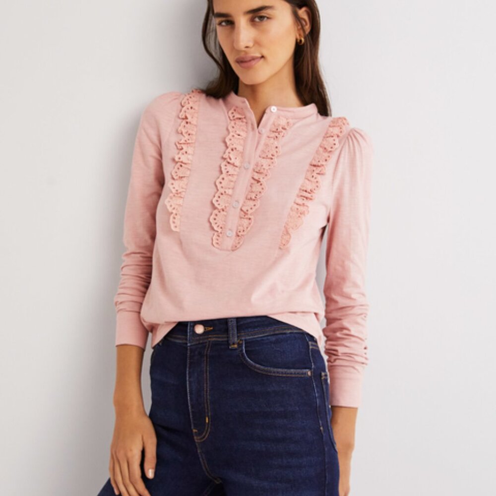 Boden Broaderie Jersey Ruffle Top Size 10